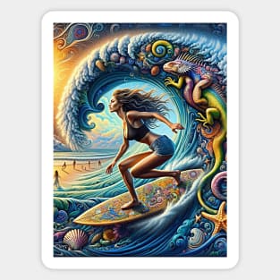 Surfer Girl Iguana Wave Sticker